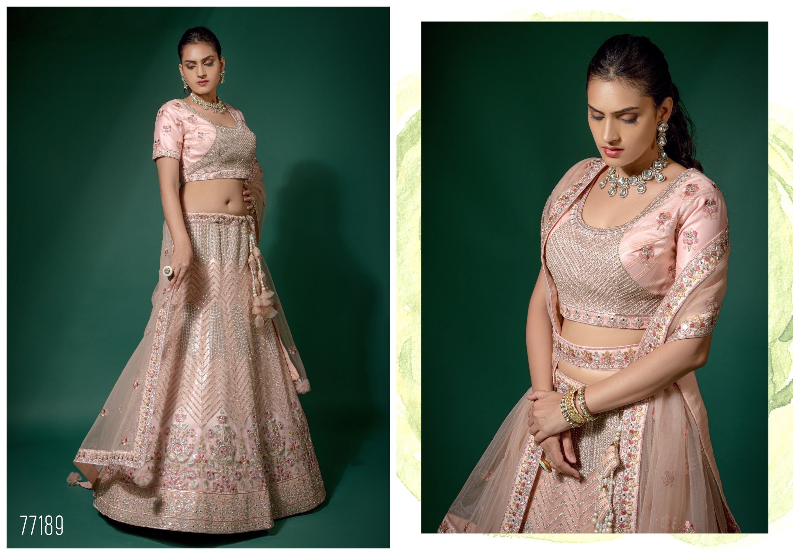 Mint Green And Rose Pink Net Semi-Stitched Lehenga And Unstitched Choli-77189