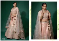 Cherry Red And Peach Net Fabric Semi Stitched Embroidered Lehenga Choli With Unstitched Blouse And Dupatta-77190