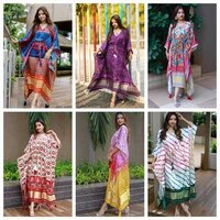 Satin Kaftan - Free Size, 28 Vibrant Colors | Digital Print, Short Sleeves, Non-toxic, All Season