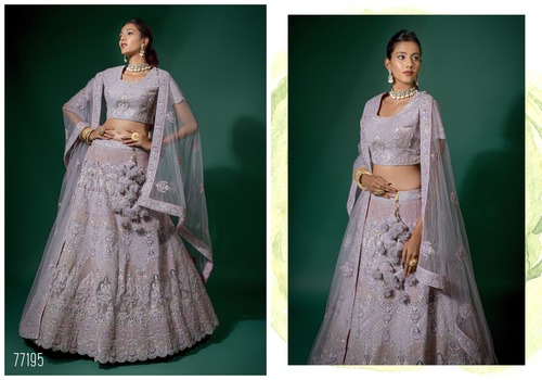 Light Purple Colour Net Embroidered Semi Stitched Lehenga With Unstitched Choli-77195