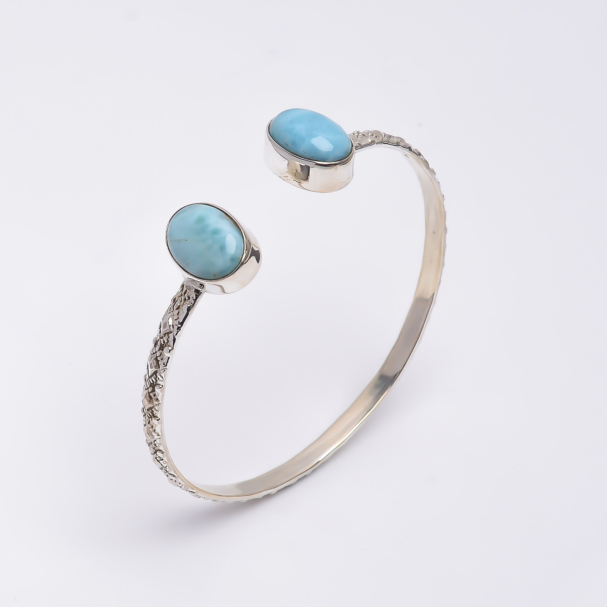 Silver Larimar Adjustable Bangle 925 Sterling Silver