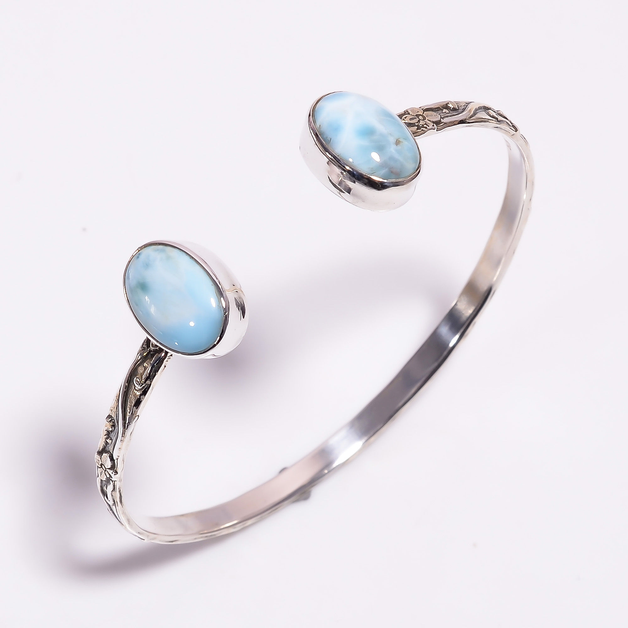 Silver Larimar Adjustable Bangle 925 Sterling Silver