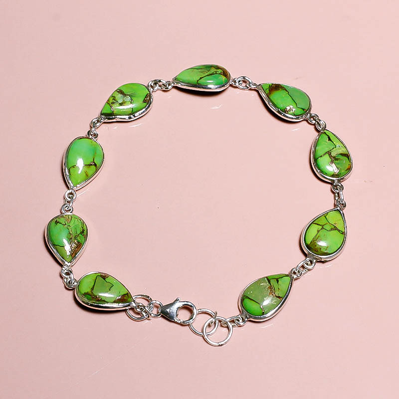 925 Sterling Silver Charm Bracelet Jade Pear Shape Gemstone
