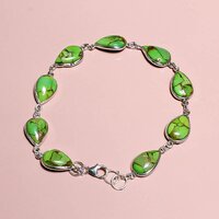 925 Sterling Silver Charm Bracelet Jade Pear Shape Gemstone