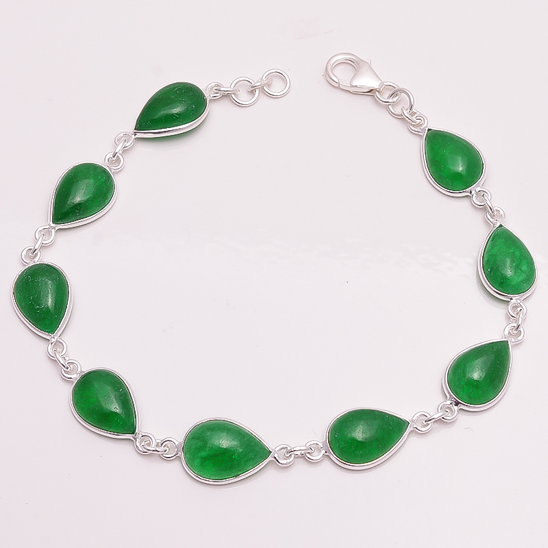 925 Sterling Silver Charm Bracelet Jade Pear Shape Gemstone