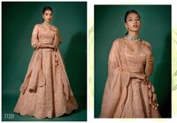 Ethnic Peach Net Embroidered Semi Stitched Lehenga And Unstitched Choli-77201