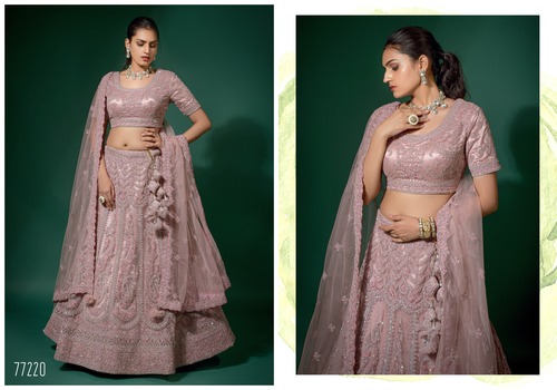 Light Purple Net Embroidered Semi Stitched Lehenga And Unstitched Choli-77220