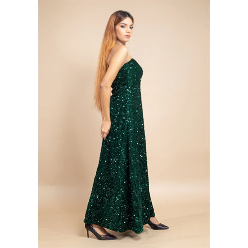 Elegant Green Off-Shoulder Velvet Sequin Dress