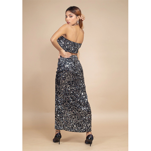 Stunning Black And Silver Velvet Sequin Co-Ord Set