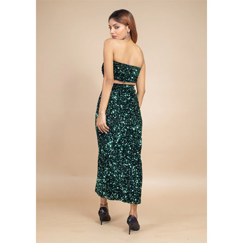 Dry Cleaning Stunning Black And Green Velvet Sequin Co-Ord Set