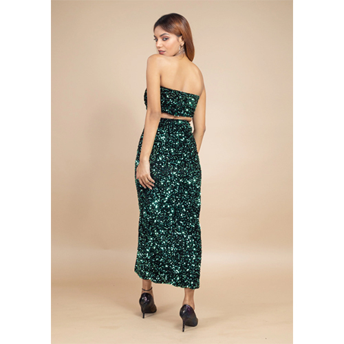 Stunning Black And Green Velvet Sequin Co-Ord Set