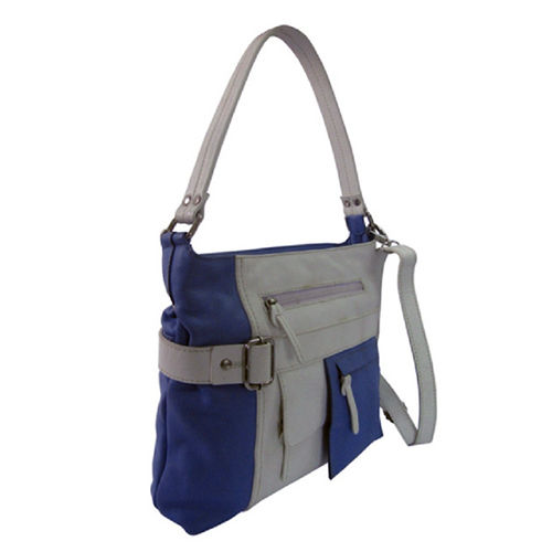 Blue and Grey Pure Leather Hand Bag