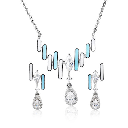 Natural Diamond Ladies Blue And Silver Pendant Set