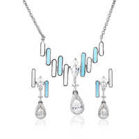 Diamond Ladies Pendant Set - 5 Carat Gross Weight, 25 Natural Diamonds, 0.42 Carat Weight, Silver Fancy Color | Elegant Blue And Silver Design