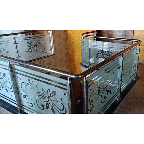 Different Available Office Glass Railing Designs With Acid Glass To Glass Work