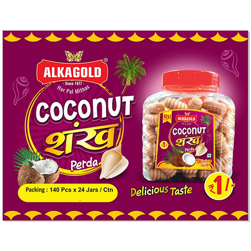 Alkagold Coconut Shankh Peda - Solid Sweet Flavor , Available in Various Pack Sizes and Enjoyable Piece Shape
