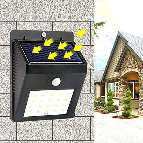 SOLAR SECURITY LED NIGHT LIGHT FOR HOME OUTDOOR / GARDEN WALL (BLACK) (20-LED LIGHTS) (0213)