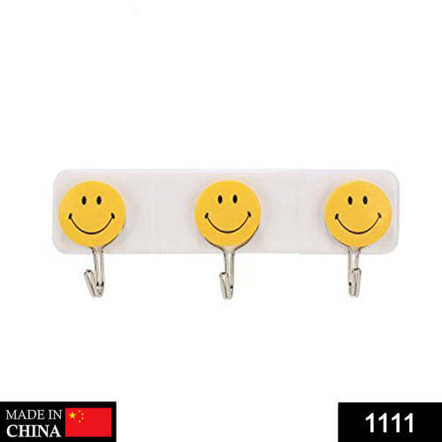 SELF ADHESIVE SMILEY FACE WALL HOOKS (PACK OF 3) (1111)