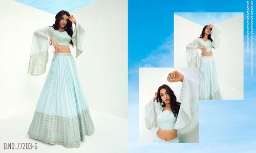 Water Sky Viscose Fully Stitched Lehenga Choli With beautifully tailored blouse and Dupatta-77203