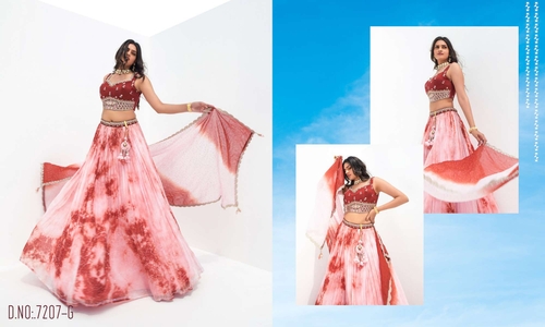 Cherry Red Viscose Fully Stitched Embroidered Lehenga Choli With Tailored Blouse And Dupatta-77207