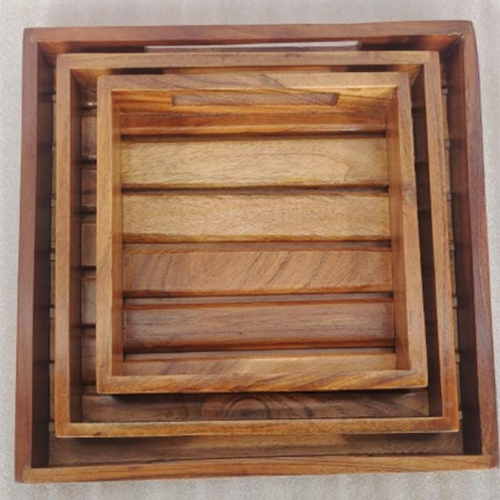 Wooden Square Tray Set Of 3