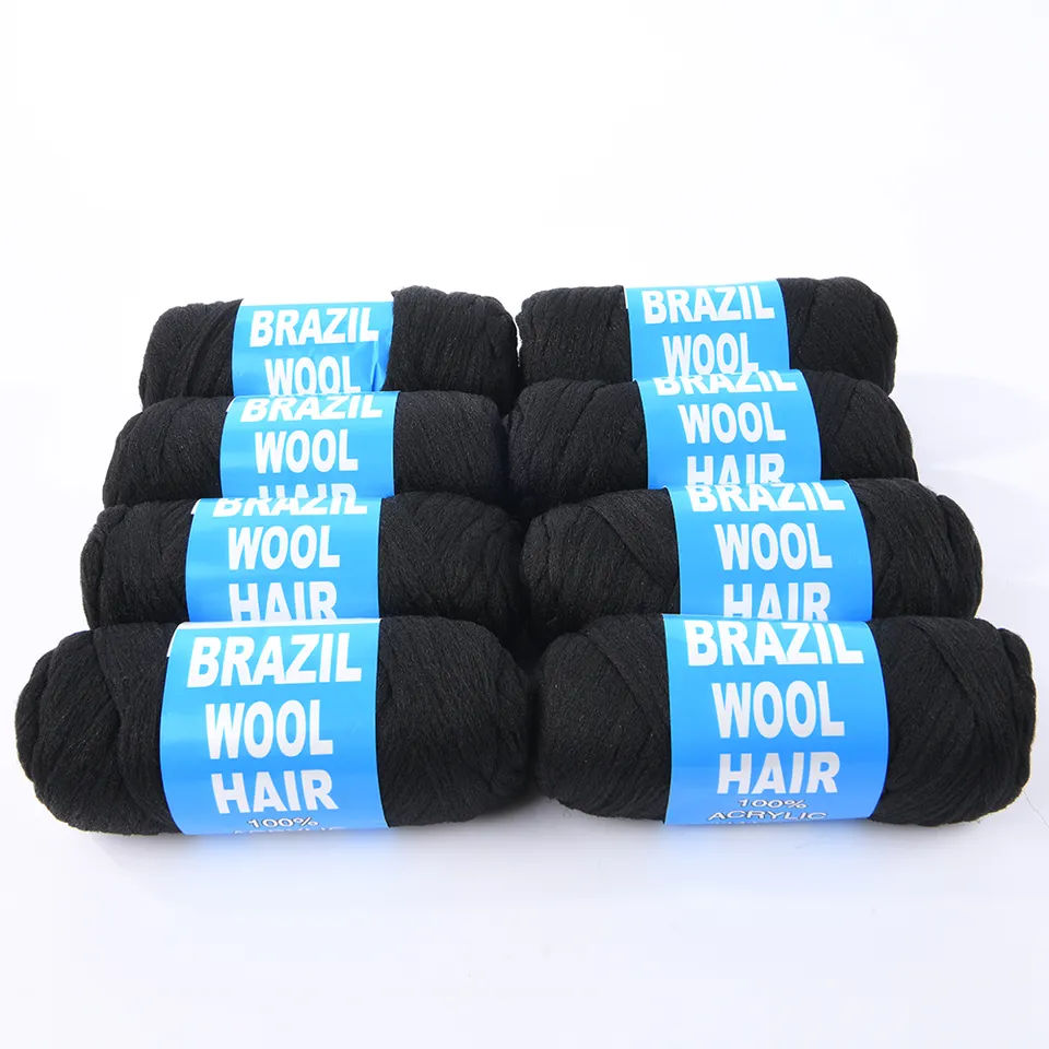 100% Brazilian Wool Hair Acrylic Yarn for African Braid and Twist Wig Brazilian Wool Hair Acrylic Yarn Natural Black