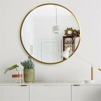 Agi Vanity Round Wall Mirror - 28x28 Inches Gold Metal Frame | Handcrafted Iron, Durable Clear Glass, Minimalist Design