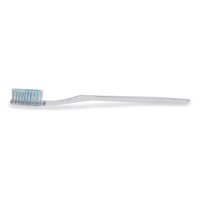 Hotel Plastic Toothbrush - Transparent Straight Handle, Medium Hard Nylon Bristles, Blue Bristle Color, White Stick Material, Solid Form, For Adults