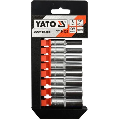 8 Pcs 1-4 Inch Tool Set - Stainless Steel 1-2 Inch Socket Set Red & Gray | Industrial Use Round Shape Plastic Handle 1 Year Warranty
