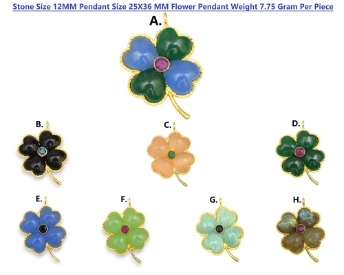 Natural Gemstone Flower Design Gold Plated Pendant
