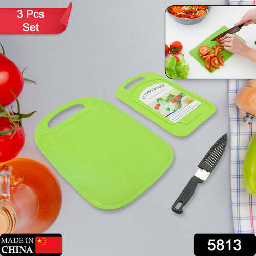 PREMIUM PLASTIC CHOPPING BOARD AND STEEL KNIFE VEGETABLE CHOPPING BOARD WITH KNIFE CUTTING BOARD FOR KITCHEN (5813)