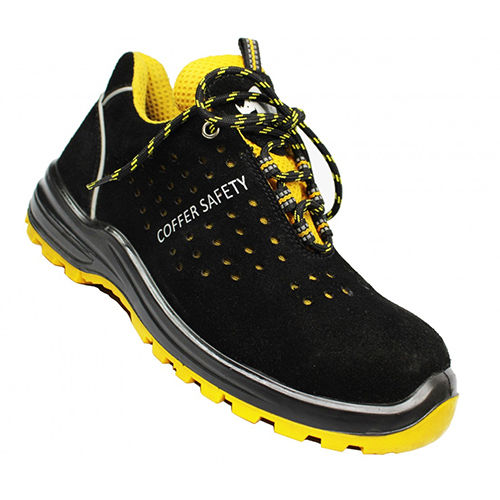 Black Coffer Suede Leather Upper Sporty Safety Shoe