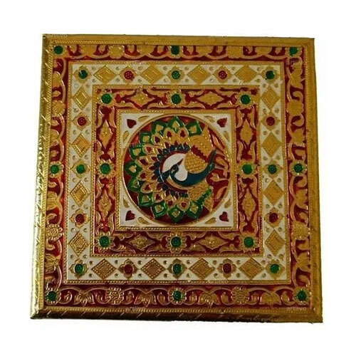 Meenakari Bajot Chowki - Wood, 12x15 Inches, Silver | Durable Indian Religious Style Accent Piece for Pooja & Cultural Ceremonies