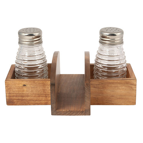 Transeparent 400G Wood And Glass Salt Pepper Tissue Holder