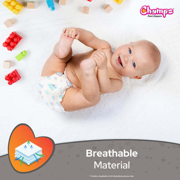 BABY DIAPER HIGH ABSORBENT PANT DIAPERS CHAMPS SOFT AND DRY BABY DIAPER PANTS XL 54 PCS (EXTRA LARGE XL54 PIECES) 0961