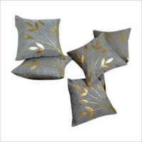 Grey Leaf Patch Work Jute Cushion Cover - 100% Cotton, Square Shape, Plain Dyed Design | Unique Handcrafted Style Ideal For Home & Hotel Decor