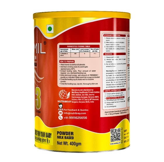 BRAYMIL PREMIUM 3 Follow Up Formula Stage -3 - 400 gm ( 12 Months Onwards)
