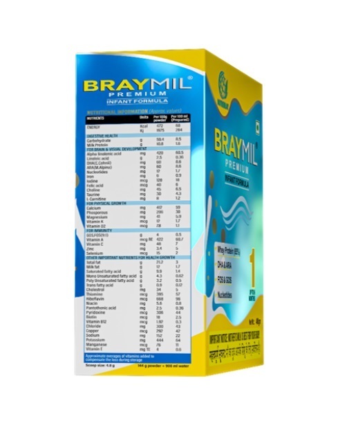 BRAYMIL PREMIUM 1 INFANT FORMULA  Stage -1 ( 0 to 6 Months) - BIB Pack
