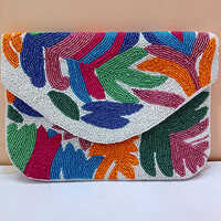 Multicolor Beads Bag - Cotton With Floral Motifs, 9x6 Inch, Multi-colored | Detachable Metal Strap, Magnetic Closure, Versatile For All Occasions