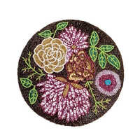 Flower Beads Placemat - 100% Cotton, 14-inch Round | Washable, Knitted Design, 500 Gsm, Printed Pattern, Plain Style For Home Use