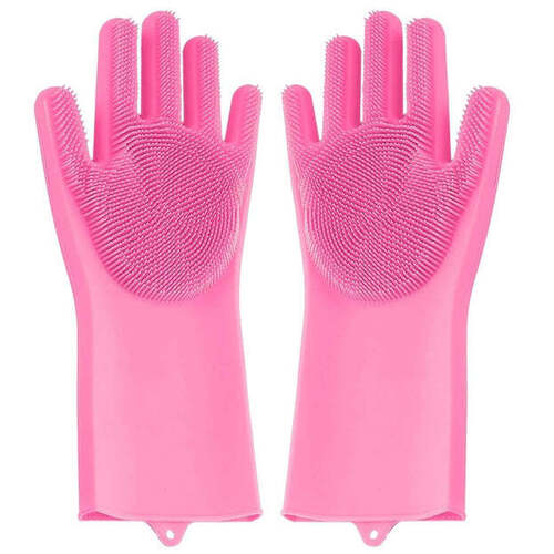REUSABLE SILICONE CLEANING BRUSH SCRUBBER GLOVES (MULTICOLOR) (0714A)