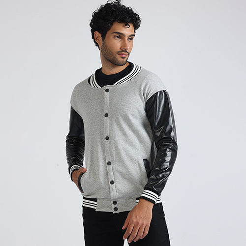 Mens Grey  Custom Leather Varisty Jacket