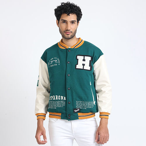 No Fade Mens Premium Drop Shoulder Leather Varsity Jacket