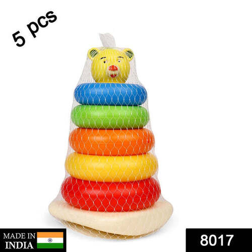 PLASTIC BABY KIDS TEDDY STACKING RING JUMBO STACK UP EDUCATIONAL TOY 5PC (8017) - Colorful Plastic 5 Stackable Rings Engaging Sensory Development Toy | Learning Colors Shapes and Visual Stimulation for Toddlers