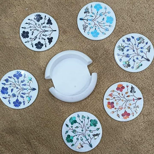 White Inlay Coaster Set