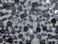 Sequins Embroidery fabric on Black mesh Net
