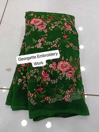 Georgette Work Fabric - Embroidered Material, 44 Inch Width, Green Color | Quick Dry, Smooth, Warm For Suit, Saree, And Kurti Dress Material