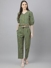 Women Co Ords Set - Color: Green & White