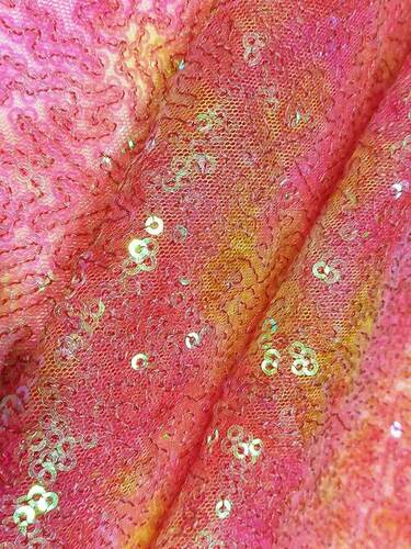 Luxuirous Iridescent Pink Sequins Embroidery fabric on mesh fabric