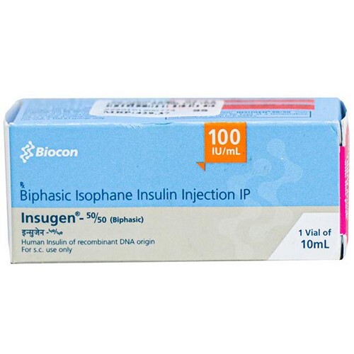 Insugen 50/50 Injection 100iu/ml - Combination Of Insulin Isophane And Human Insulin | Effective For Type 1 And 2 Diabetes Management, 10ml Unit